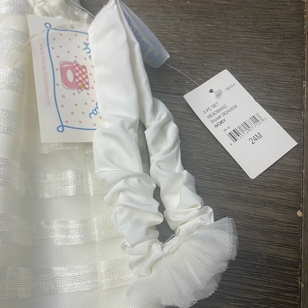 Marmellata Girls Dress 24M Ivory Set Shorts Headband Ruffles Lined Short Sleeve